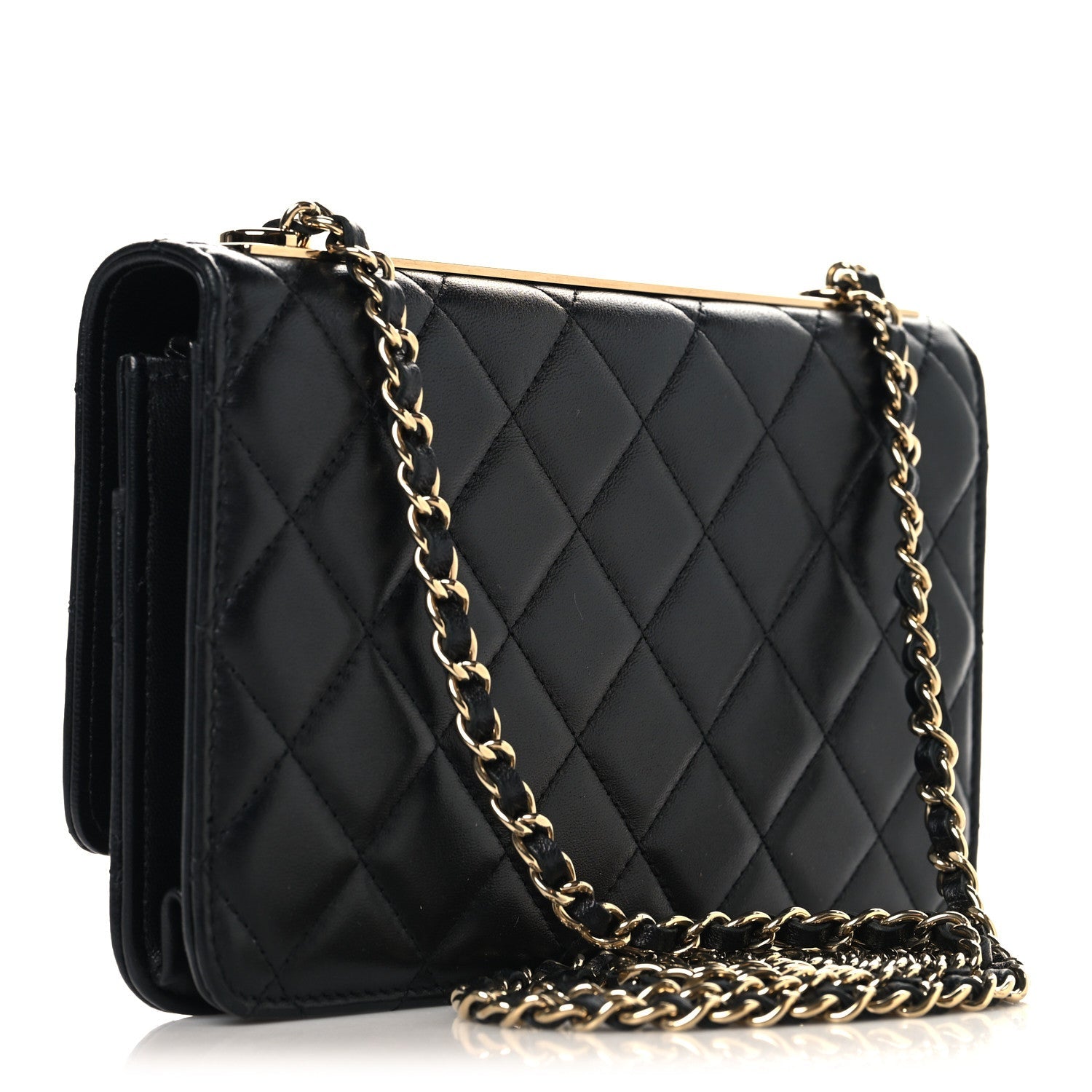 Lambskin Quilted Trendy CC Wallet On Chain WOC Black