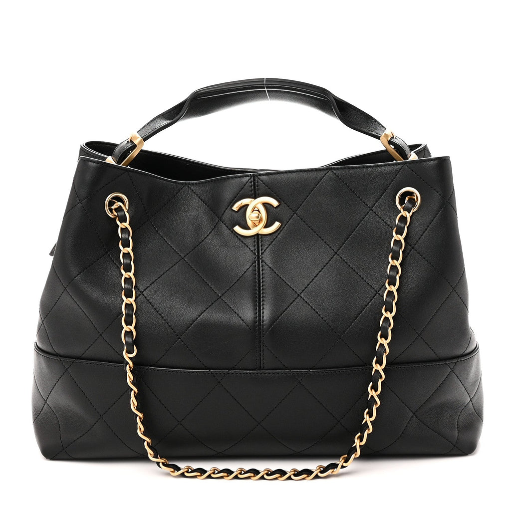Calfskin Quilted Small Coco Base Shopping Bag Black