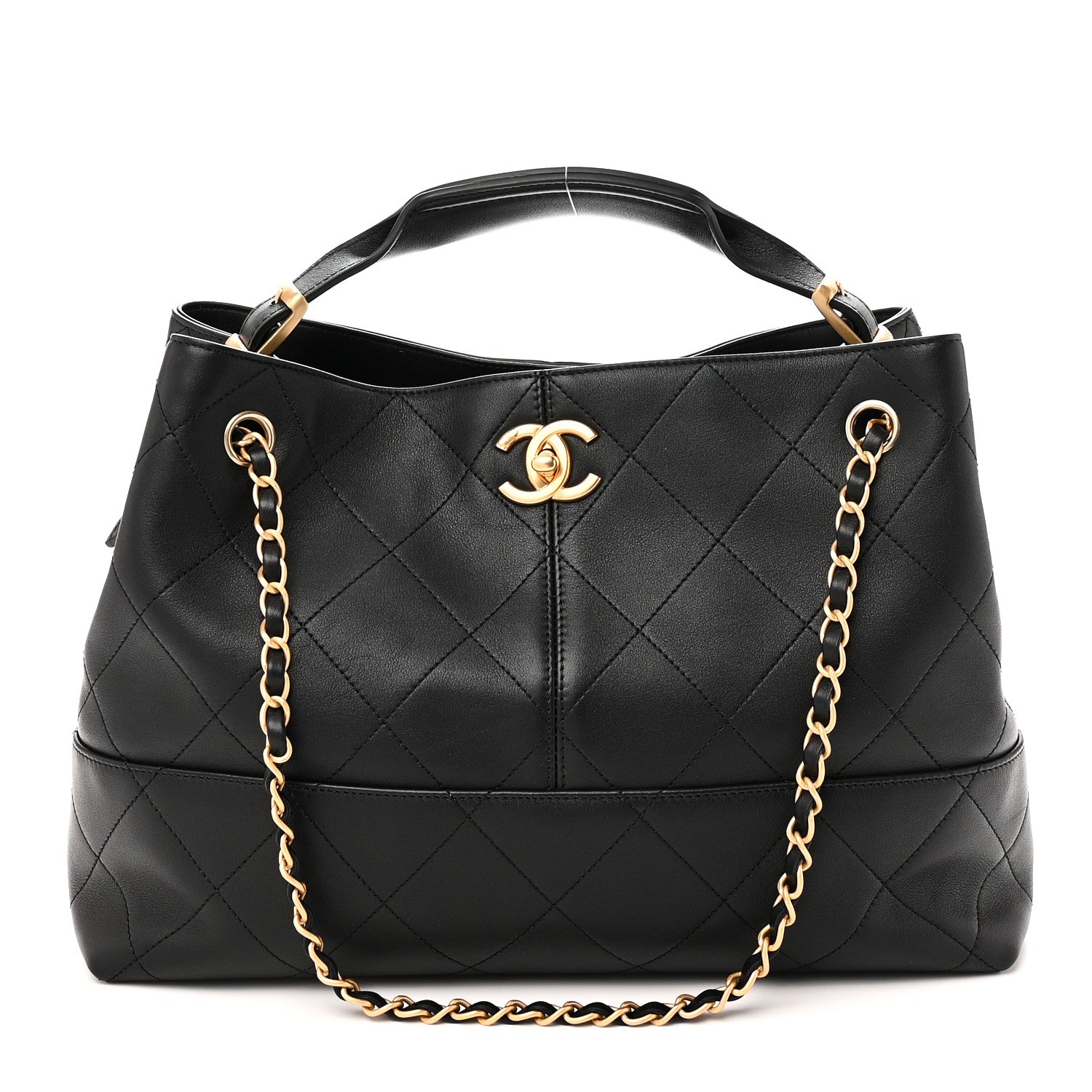 Calfskin Quilted Small Coco Base Shopping Bag Black