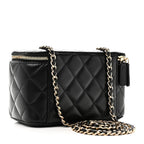Lambskin Quilted Small Vanity Case With Chain Black