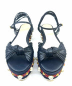 GUCCI Size 7.5 Navy, red Leather Stripe Wedge