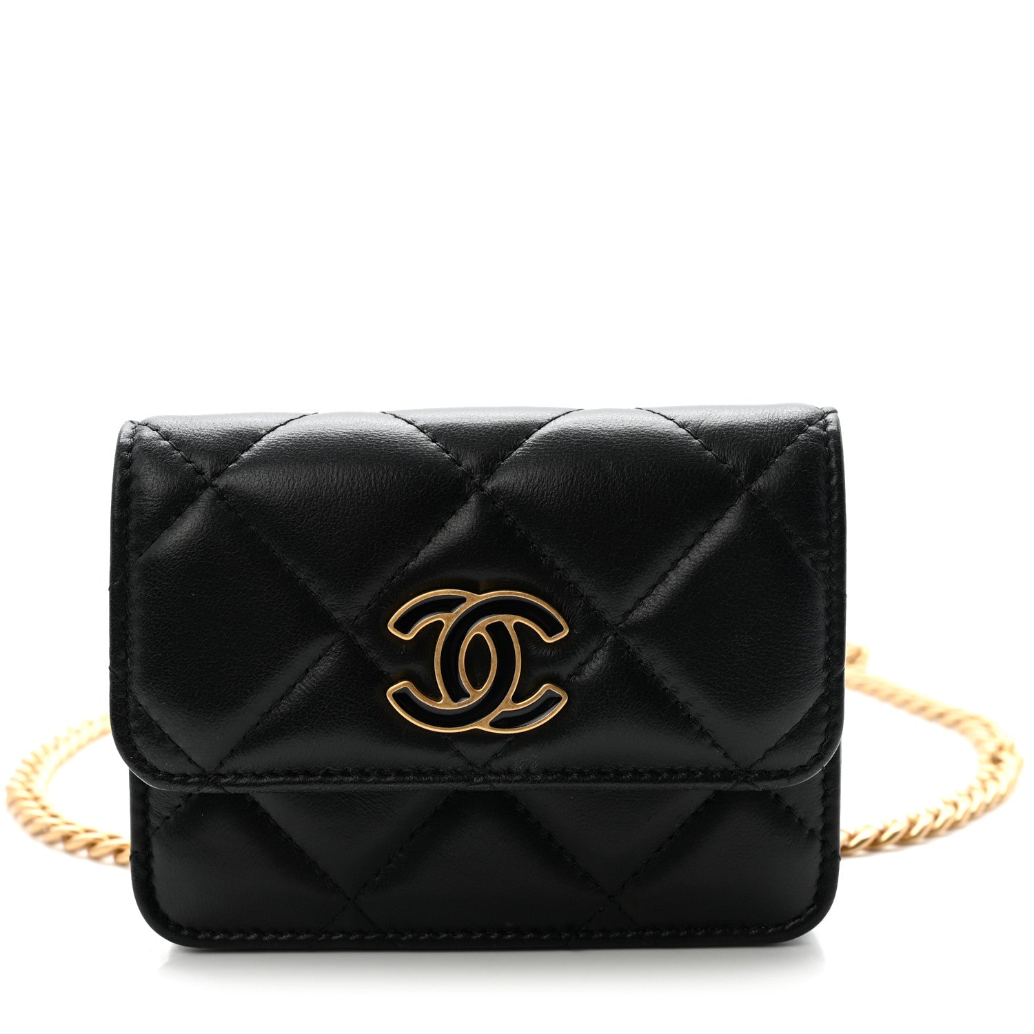 Lambskin Enamel Quilted Pending CC Flap Belt Bag Black