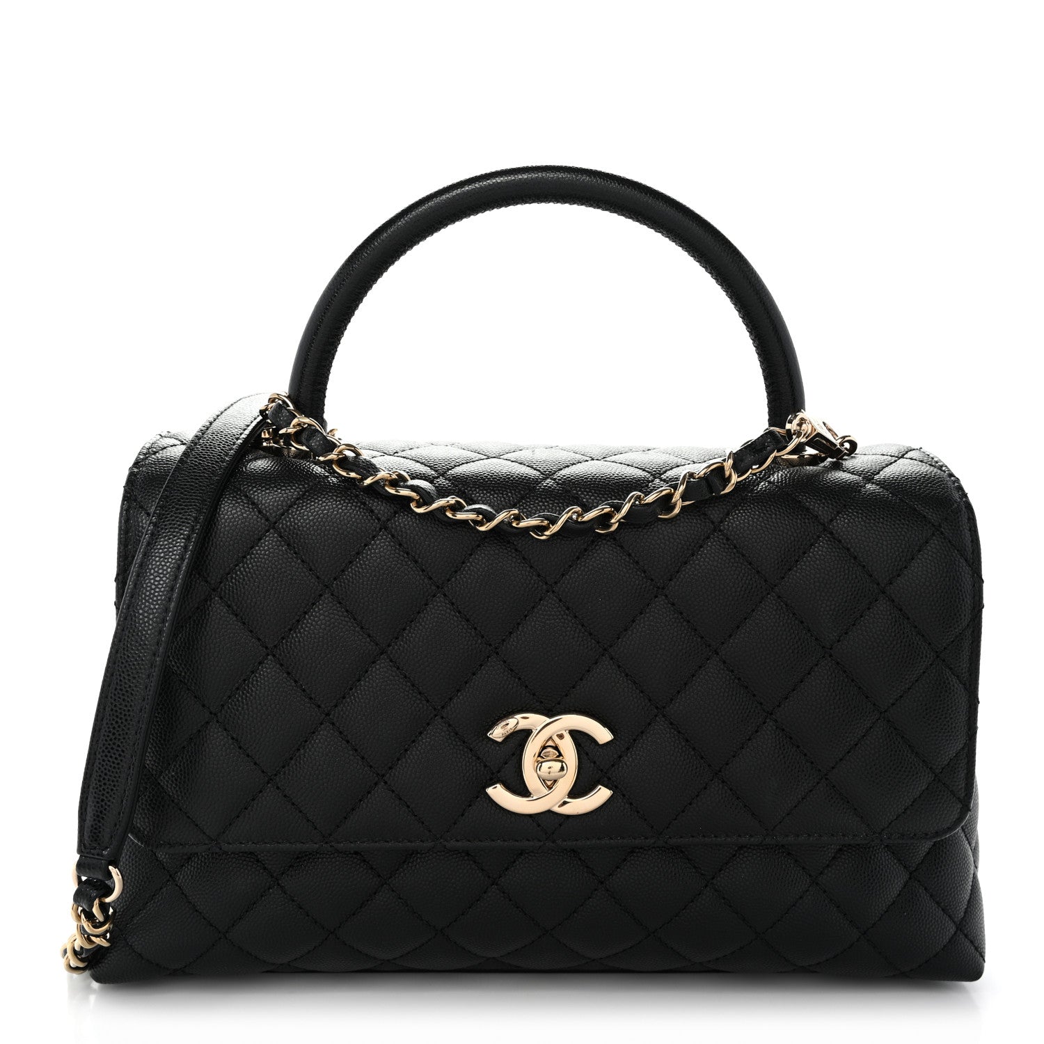 Caviar Quilted Small Coco Handle Flap Black