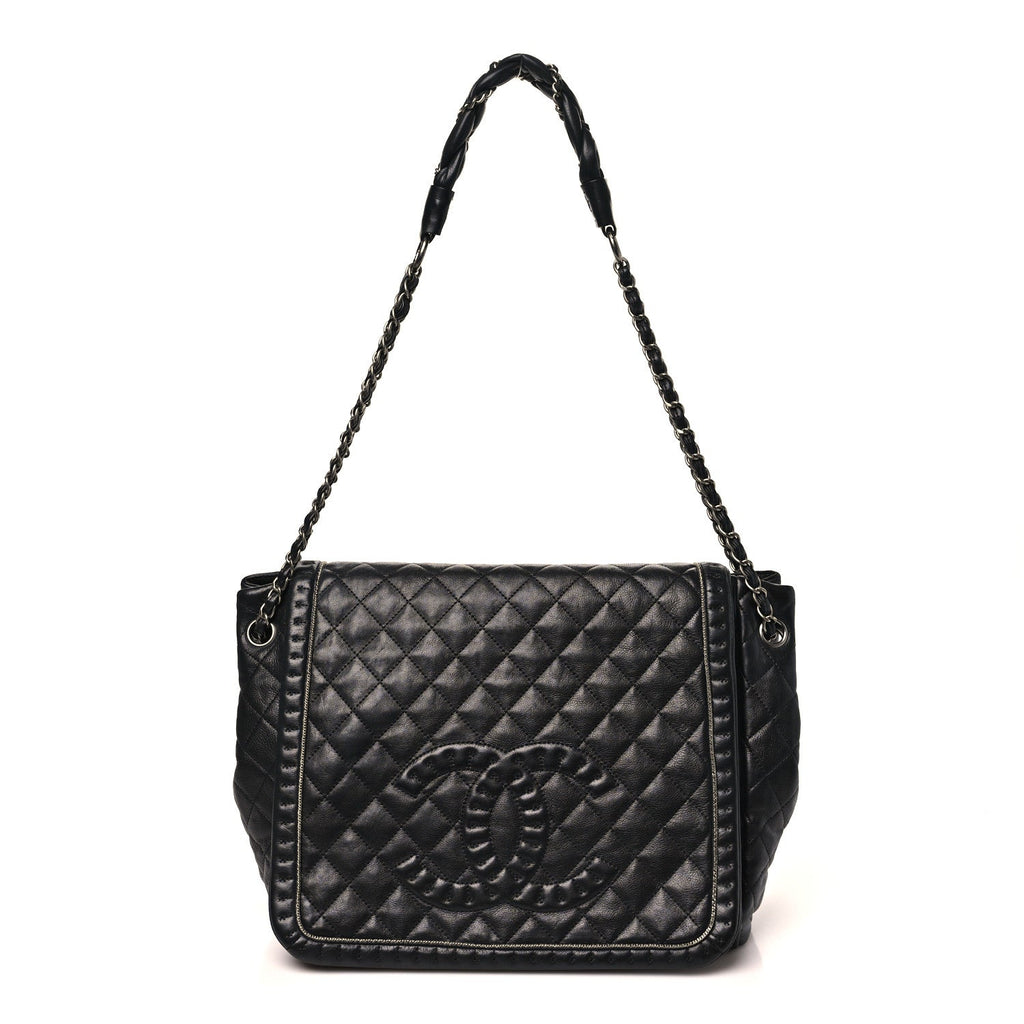 Calfskin Quilted Istanbul Accordion Large Flap Black