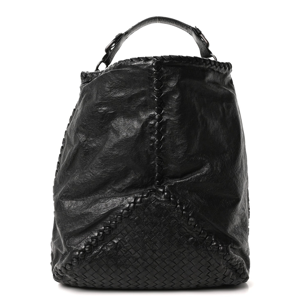 Grained Lambskin Intrecciato Large Shoulder Bag Black