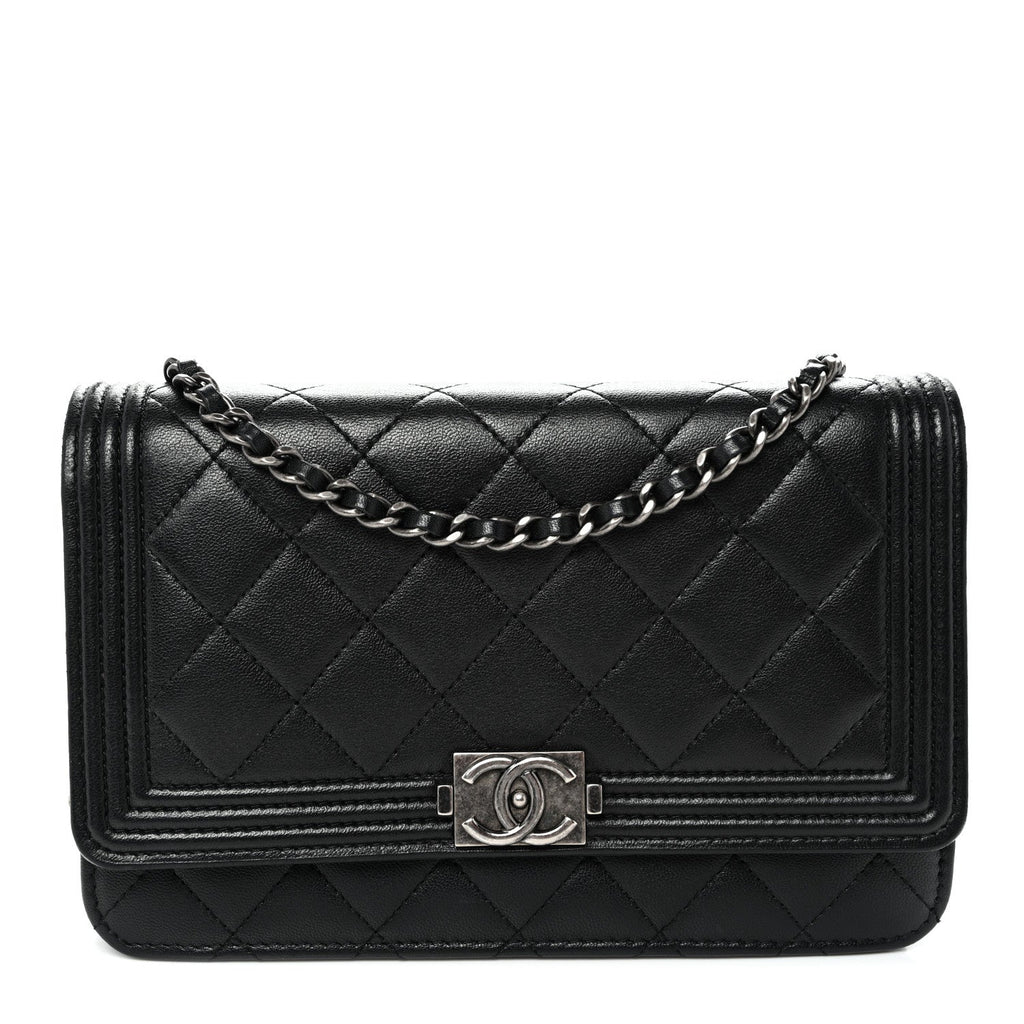 Lambskin Quilted Boy Wallet On Chain WOC Black