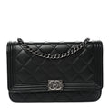 Lambskin Quilted Boy Wallet On Chain WOC Black