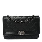 Lambskin Quilted Boy Wallet On Chain WOC Black