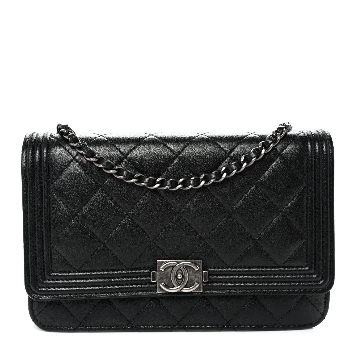 Lambskin Quilted Boy Wallet On Chain WOC Black
