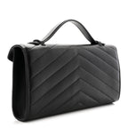 Lambskin Chevron Quilted Top Handle Envelope Clutch Black
