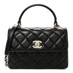 Lambskin Quilted Small Trendy CC Dual Handle Flap Bag Black