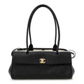 Grained Calfskin Stitched Urban Essentials Small Shopping Bag Black
