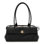 Grained Calfskin Stitched Urban Essentials Small Shopping Bag Black