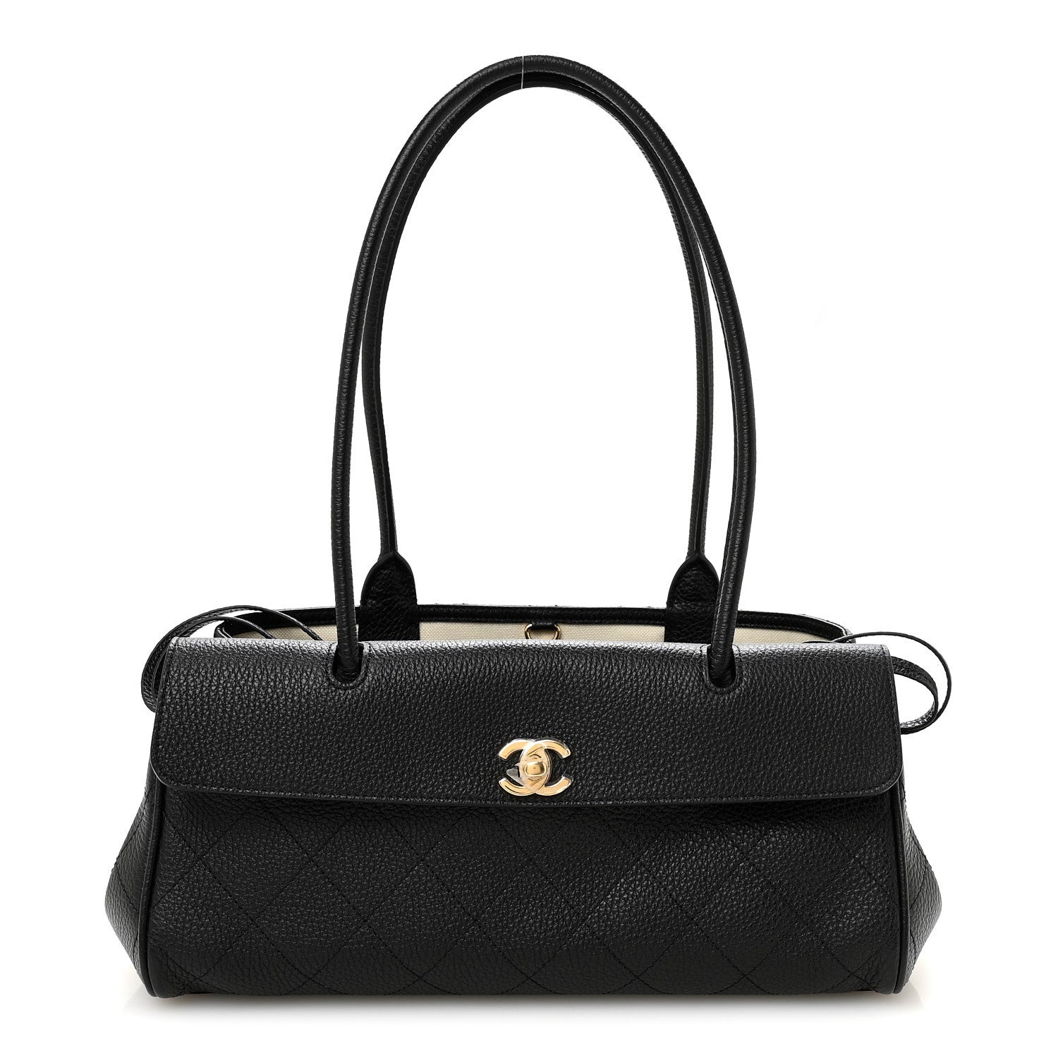 Grained Calfskin Stitched Urban Essentials Small Shopping Bag Black