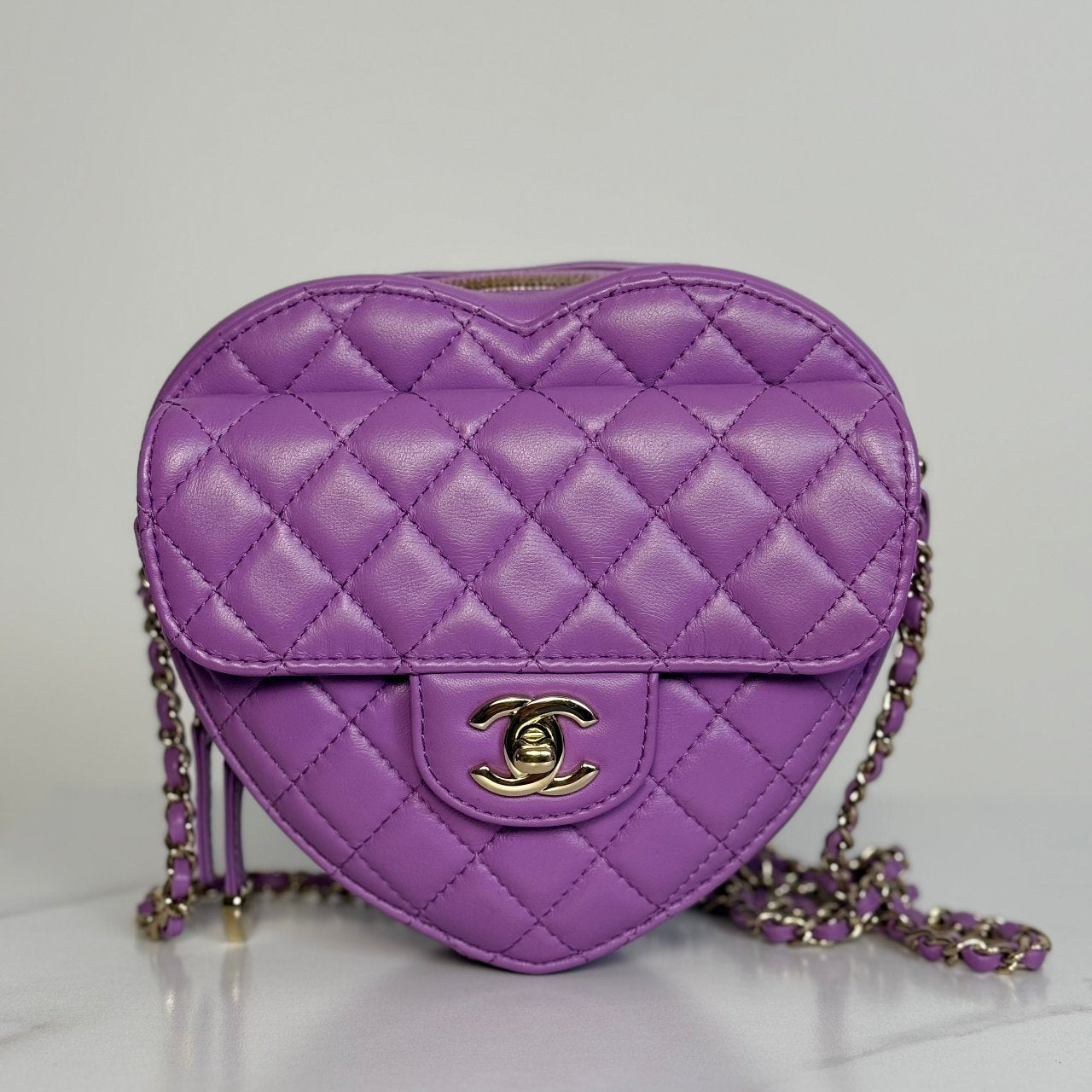 Chanel Large Heart Bag Purple Lambskin Gold Hardware 2022