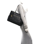 Lambskin Quilted Large Tote Black