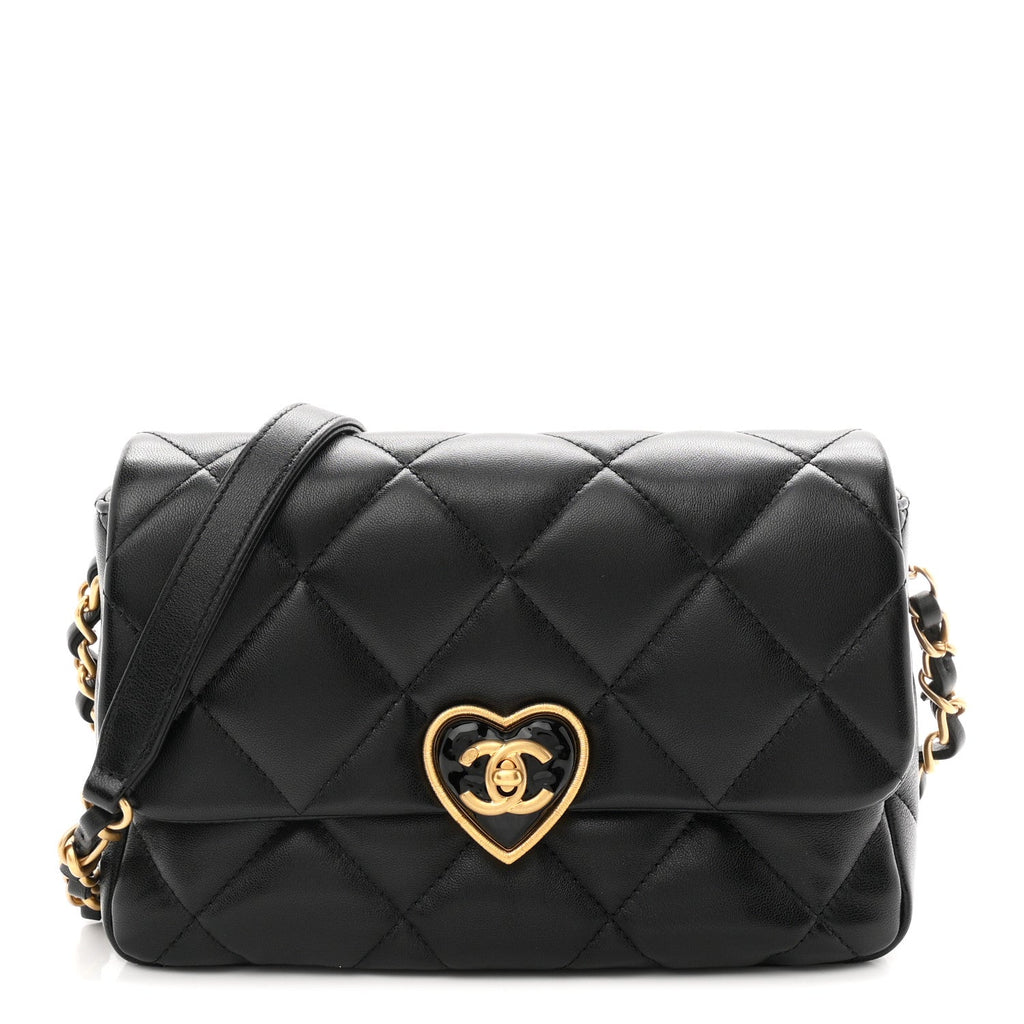 Lambskin Plexiglass Quilted Coco Love Flap Black