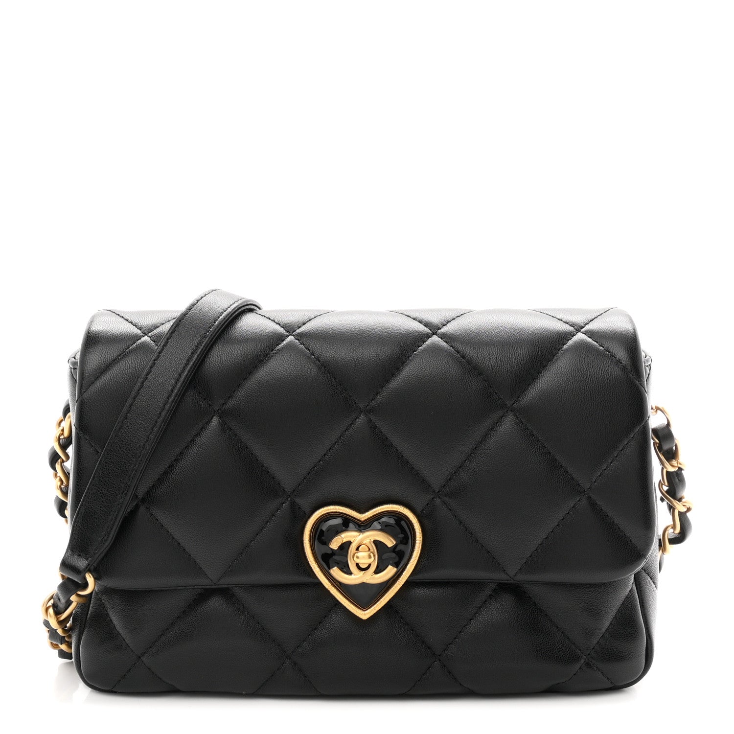 Lambskin Plexiglass Quilted Coco Love Flap Black