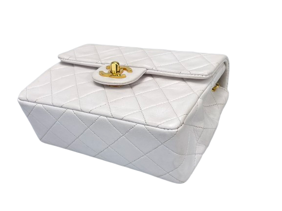 Chanel Vintage White Timeless Flap Bag Mini Square Gold Hardware