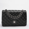Chanel Classic Flap Bag Lambskin Black Bag Jumbo in Silver Hardware