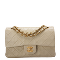 Chanel Vintage Small Classic Double Flap Bag in Beige with 24K Gold Hardware