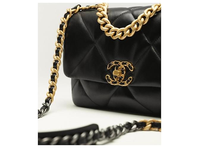 Chanel 19 Black Shiny Lambskin Leather Bag