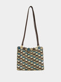 Mixed Disc Shoulder Bag in Light Gold, Blue, and Brown