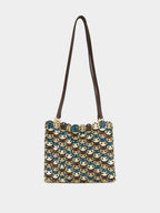 Mixed Disc Shoulder Bag in Light Gold, Blue, and Brown