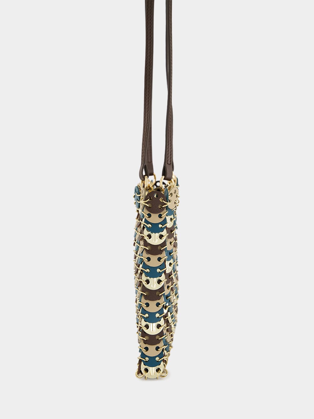 Mixed Disc Shoulder Bag in Light Gold, Blue, and Brown
