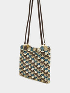 Mixed Disc Shoulder Bag in Light Gold, Blue, and Brown