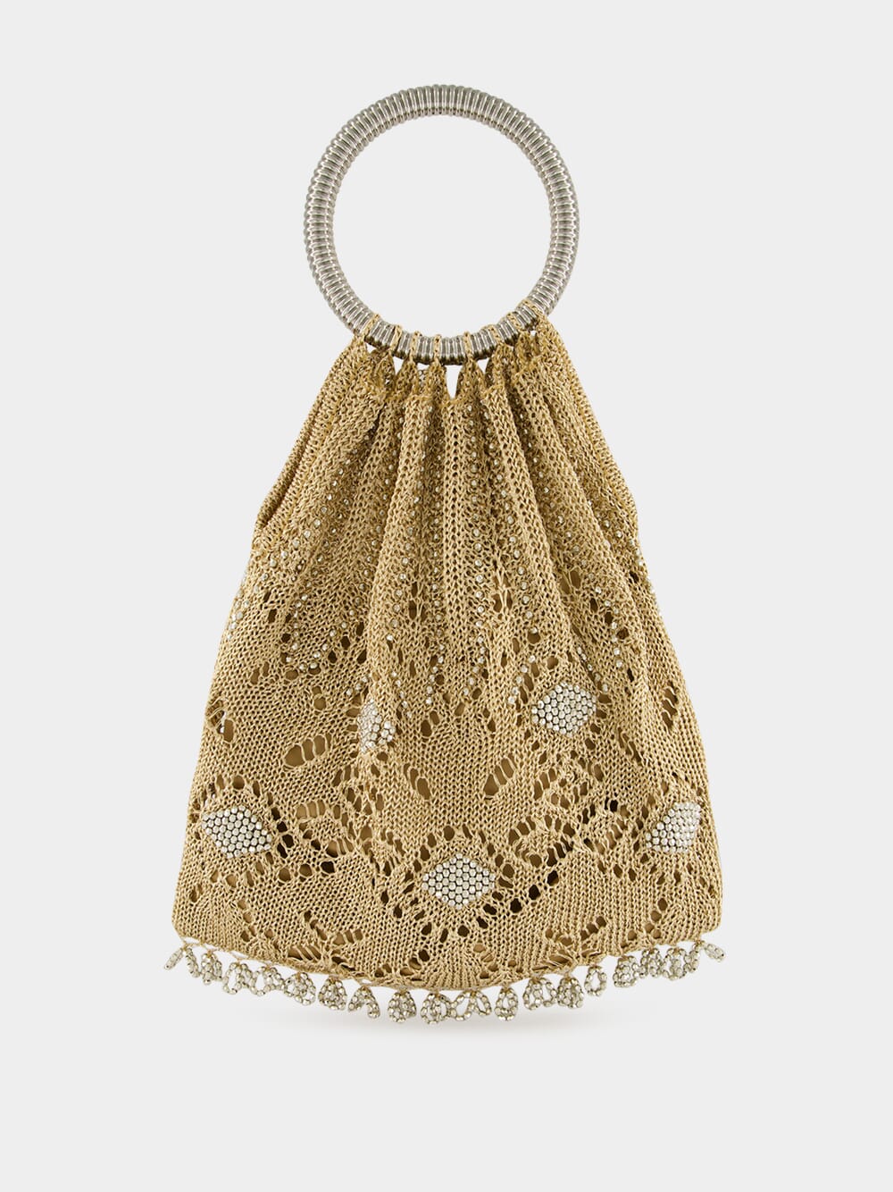 Light Gold Crochet Beaded Bag