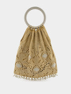 Light Gold Crochet Beaded Bag