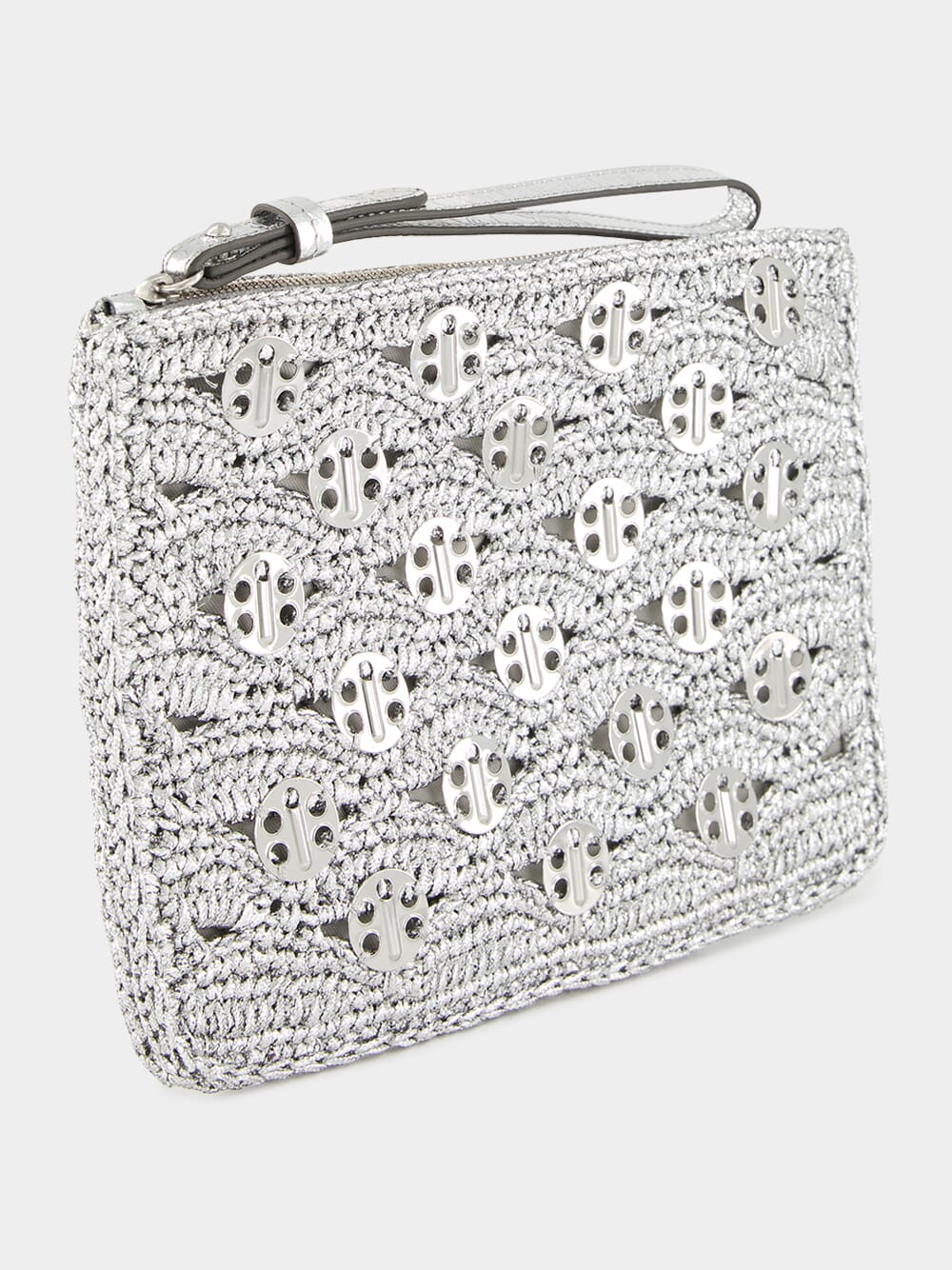 Silver Lurex Raffia Disc Pouch