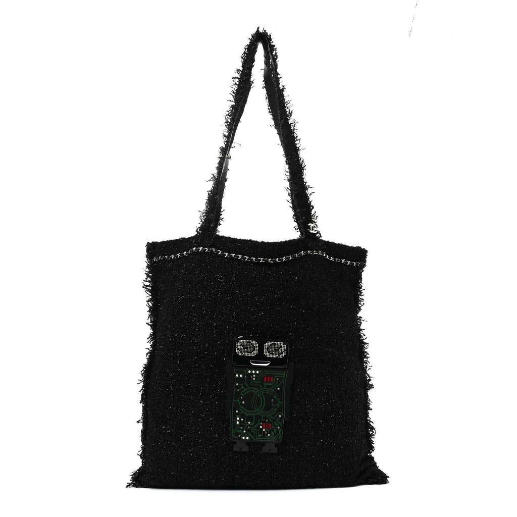 Tweed Resin Strass Large Robot Shopping Bag Black