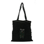 Tweed Resin Strass Large Robot Shopping Bag Black