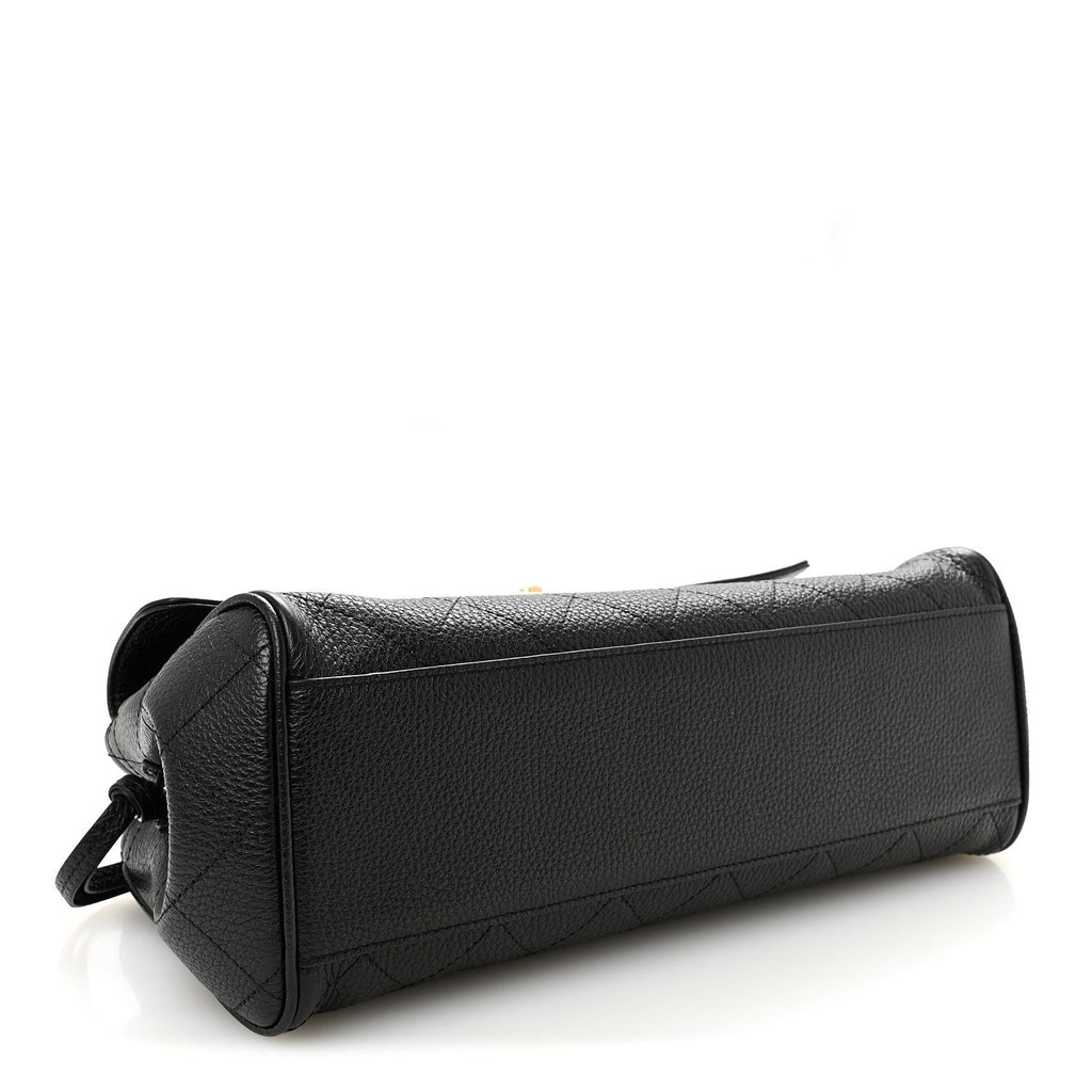 Grained Calfskin Stitched Urban Essentials Small Shopping Bag Black