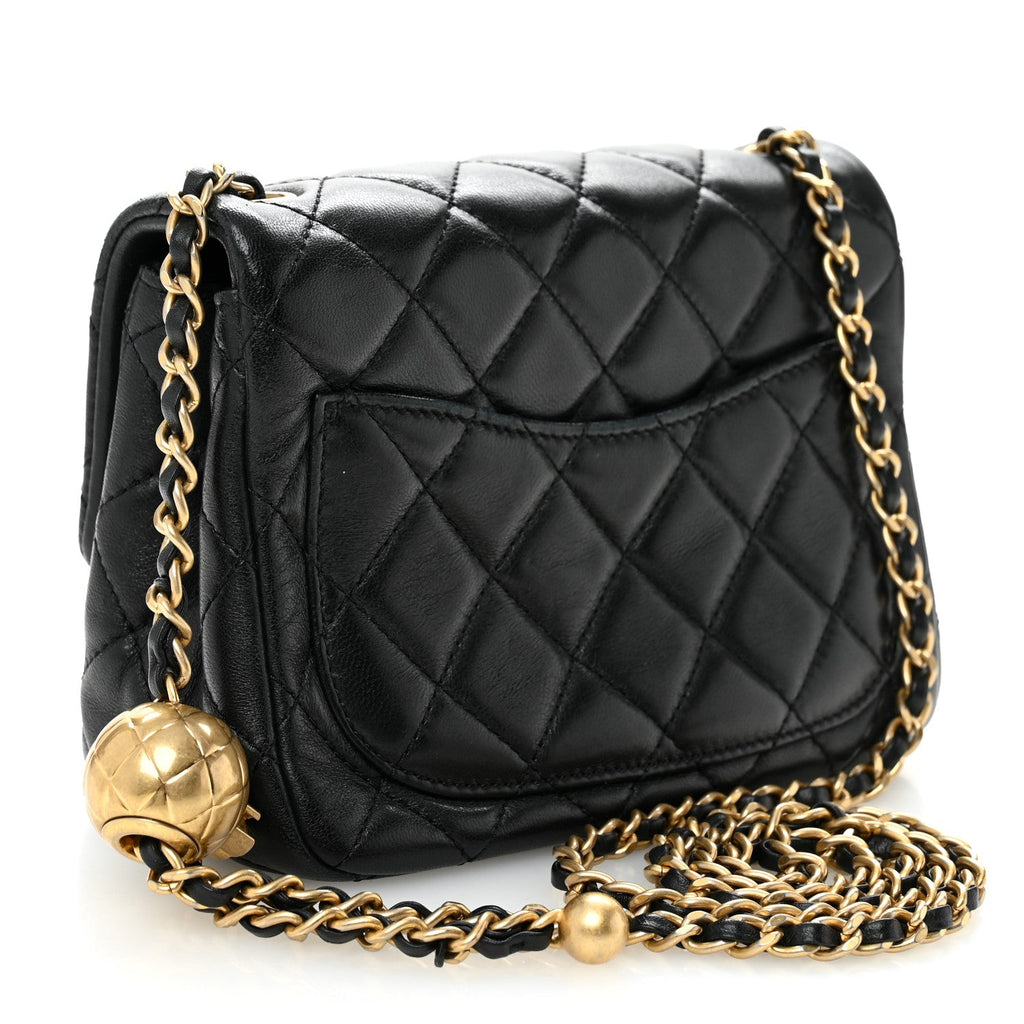Lambskin Quilted Mini Pearl Crush Flap Black