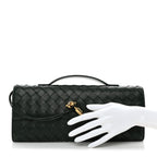 Nappa Intrecciato Long Andiamo Top Handle Clutch Emerald Green