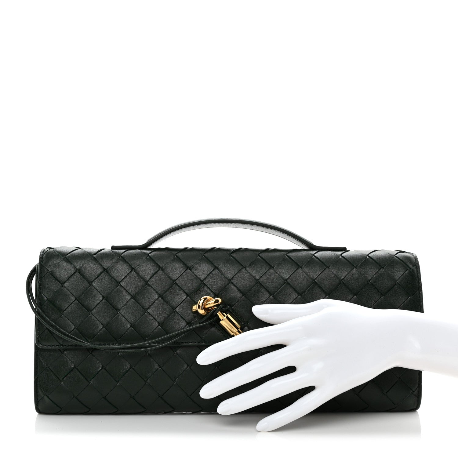 Nappa Intrecciato Long Andiamo Top Handle Clutch Emerald Green