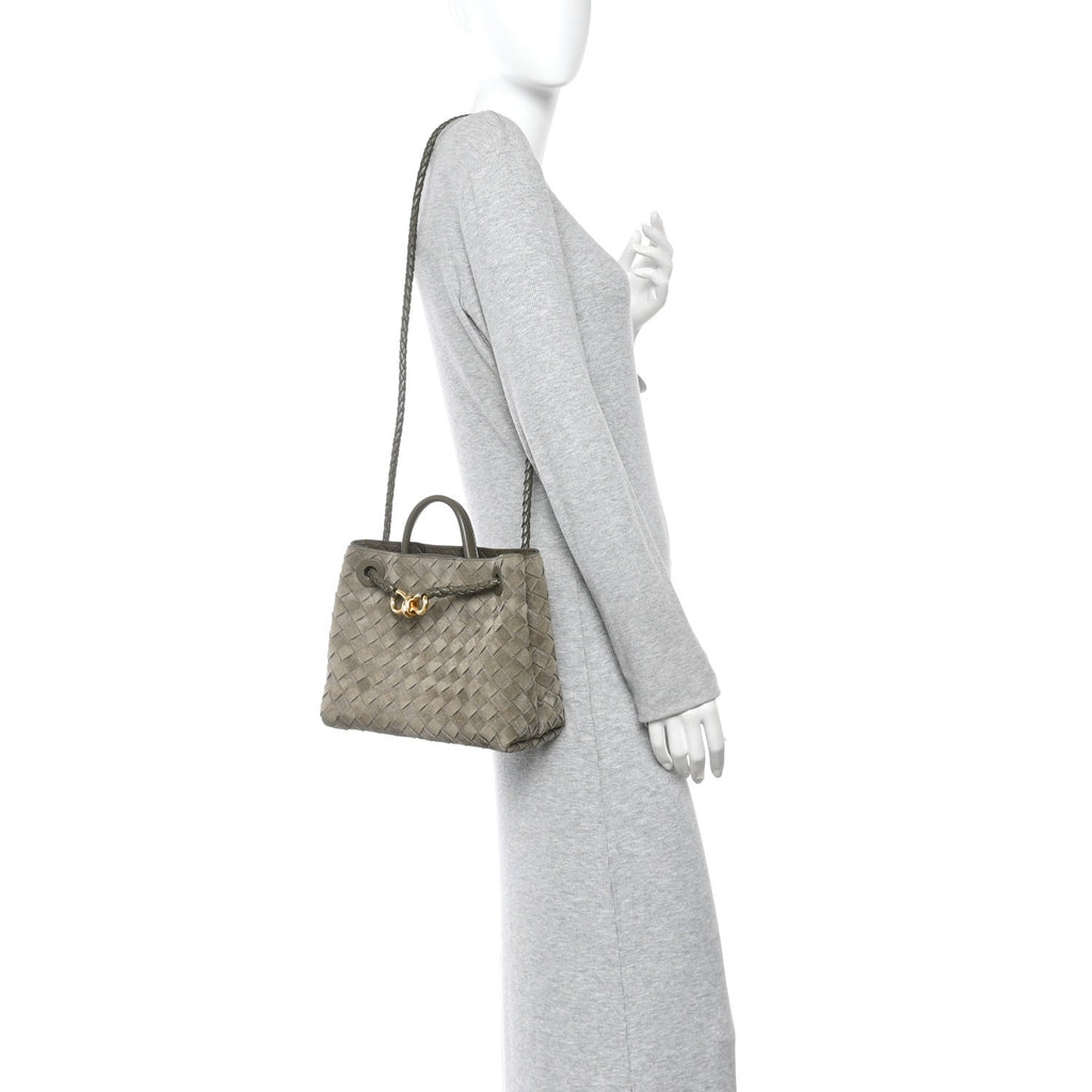 Suede Intrecciato Small Andiamo Shoulder Bag Cypress
