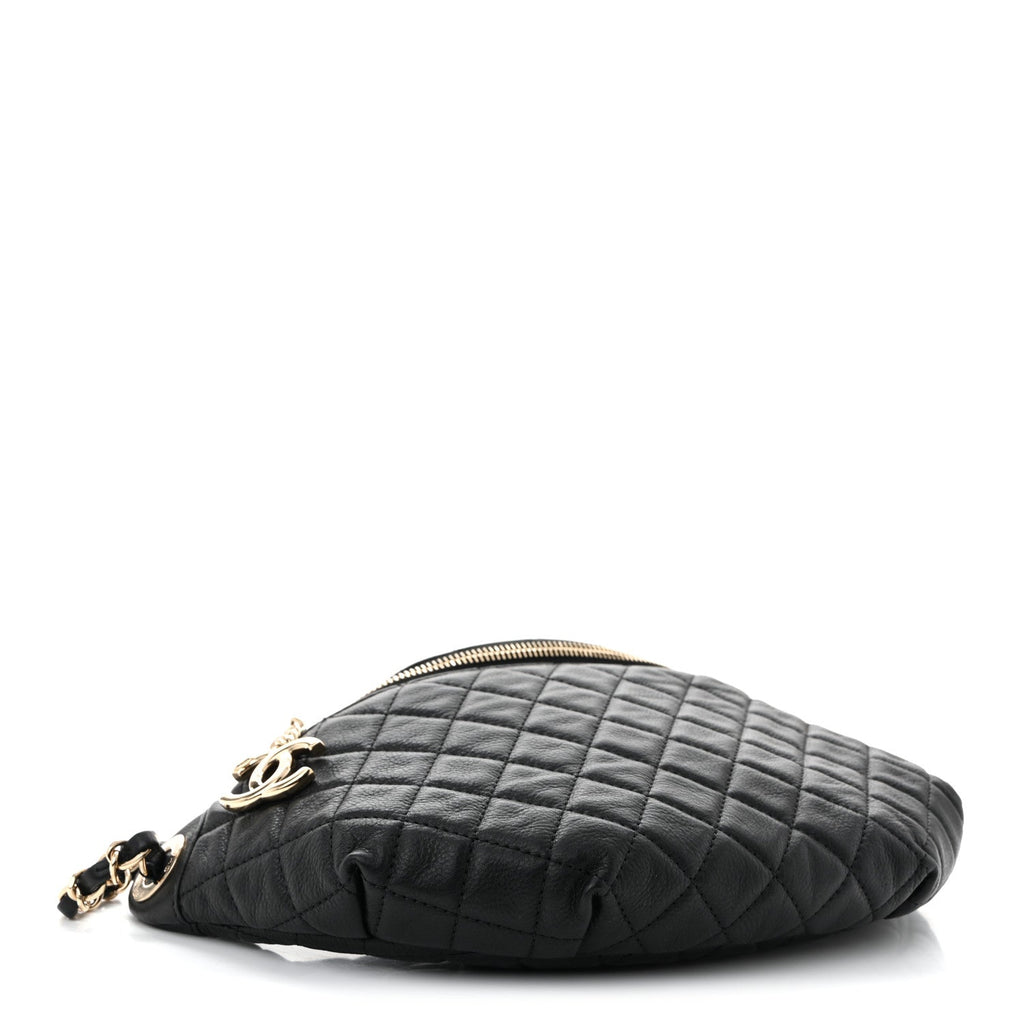 Calfskin Quilted Banane Waist Bag Fanny Pack Black
