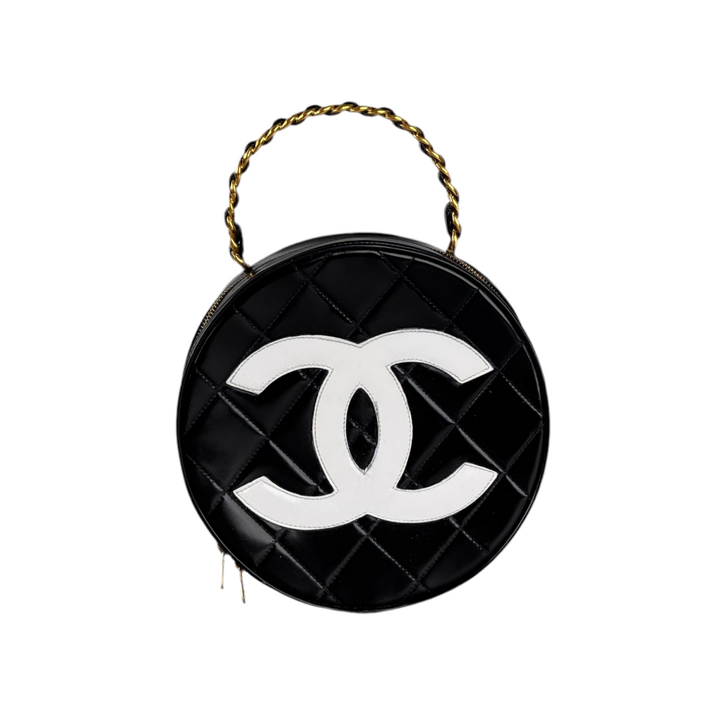 Chanel 1995 Black Round Vanity Case