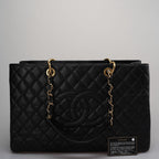 Chanel Large Black Grand Shopping XL GST Tote Bag In Caviar Leather With Gold Hardwares