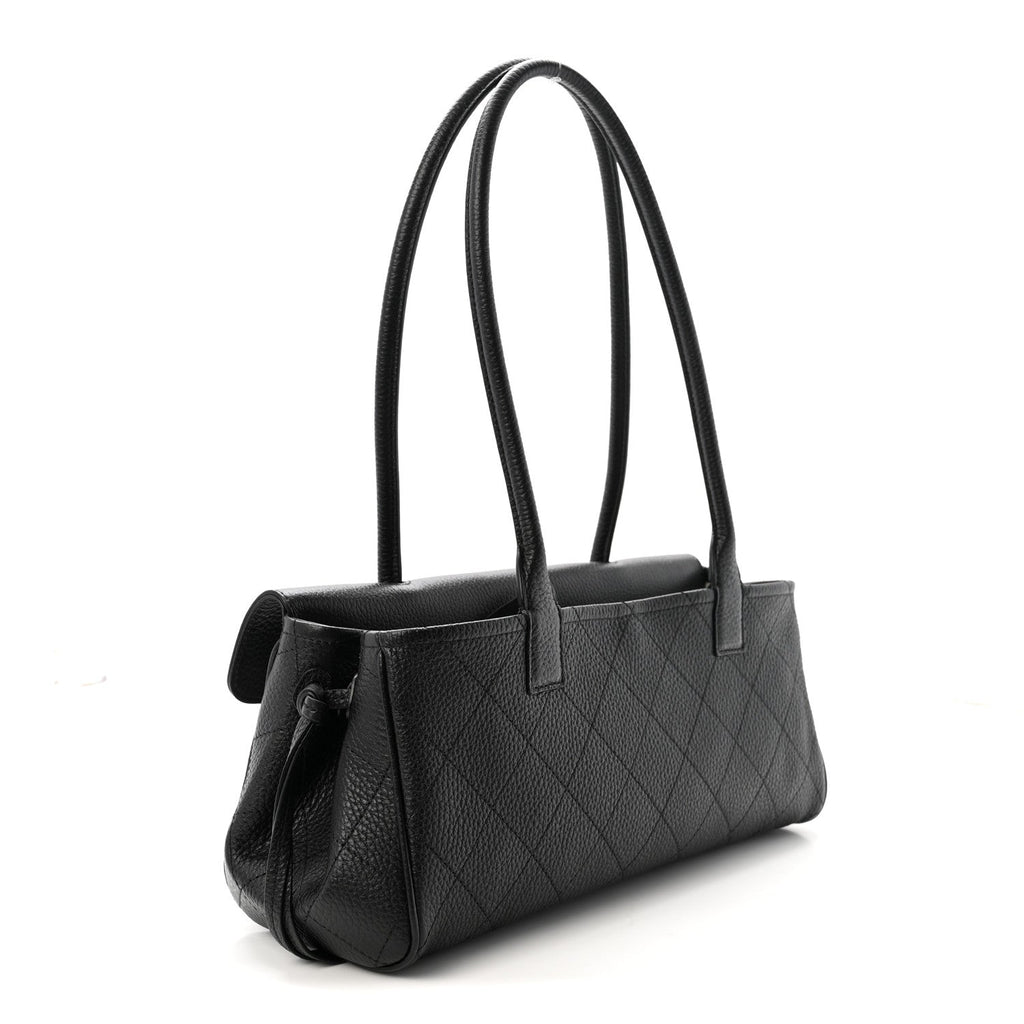 Grained Calfskin Stitched Urban Essentials Small Shopping Bag Black