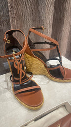 Yves Saint Laurent YSL  Cassandra Wedge Spadriles Tan
