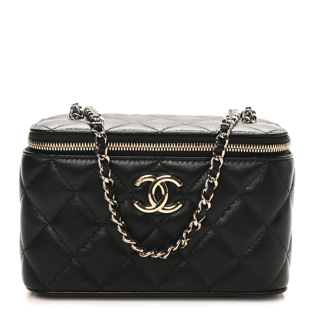 Lambskin Quilted Small CC Vanity Case Black