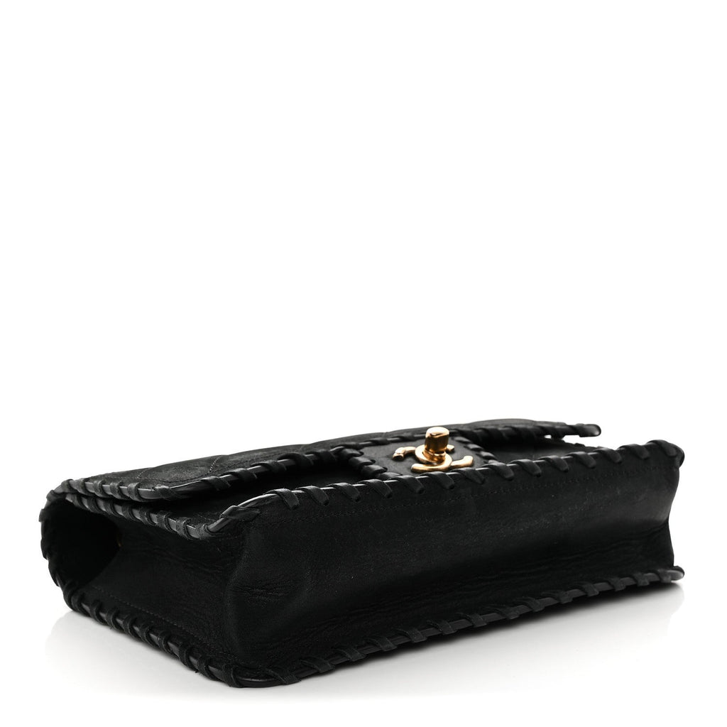 Iridescent Calfskin Small Happy Stitch Flap Black