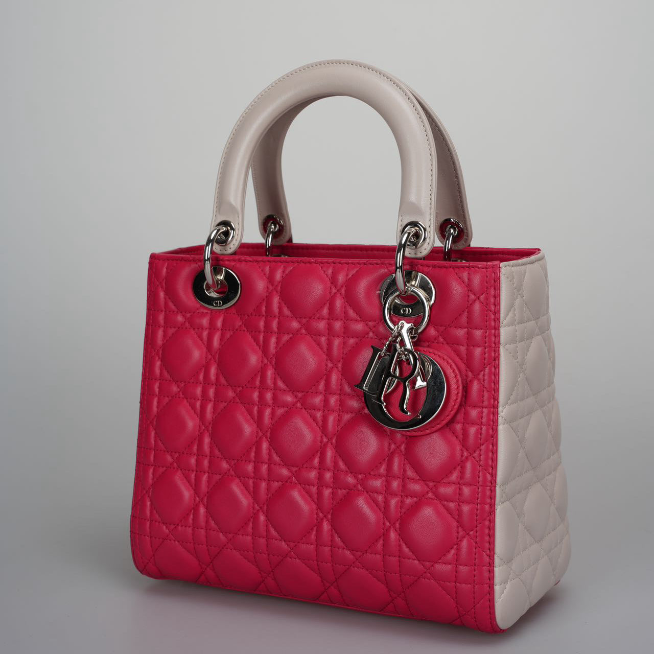 Christian Dior Lady Dior Bag Cannage Medium Handbag in Lambskin Leather  Red White