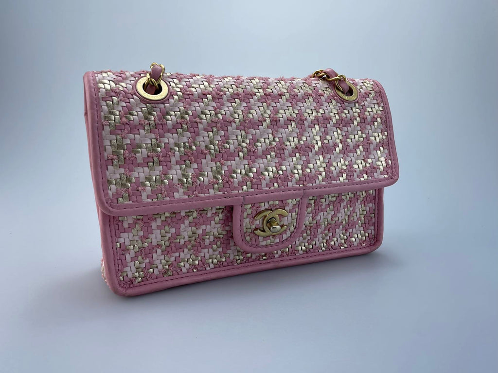Chanel Classic Single Flap Bag Pink Woven 23C Gold Hardware