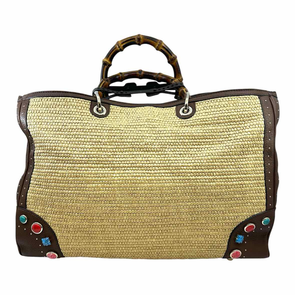 GUCCI Natural Straw Solid Handbag